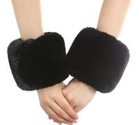 Riismen Faux Fourrure Festive Manchettes Pour Noël Gants Bras Doux Et Courts Pour Femmes Et Filles Accessoire Amusant Pour Shabiller Noir Taille unique