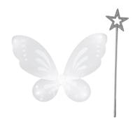 Riismen Fee Costume D Ailes pour Femmes Ailes De Papillon Fee D Ange avec Baguette De Blanc Argent Taille Unique