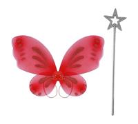 Riismen Fee Costume D Ailes pour Femmes Ailes De Papillon Fee D Ange avec Baguette De Rouge Argent Taille Unique