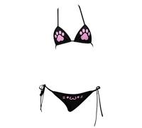 Riismen Femme Anime Pattes De Chat Ensemble Lingerie Triangle Soutiengorge Et String avec Lacets sur Les Côtés Micro Bikini Ensemble Sousvêtements Lingerie Noir Taille Unique