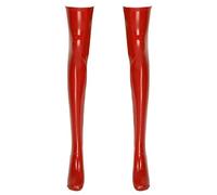 Riismen Femmes Bas Autofixants Mi Cuissardes en Look Cuir Humide Collants Lingerie Sexy Tailles S À XL Rouge XL