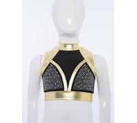 Riismen Gilet Danse Gymnique pour Filles Enfant Crop Top Camisole Danse Ballet Jazz Et Hip Hop pour Les Performances Scène Or 9-10 Ans