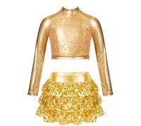 Riismen Grandes Filles Tenues De Danse Jazz Et Latin en Deux Pièces Costumes De Ballroom Modernes Unitard De Gymnastique pour Ans Or 15-16 Ans
