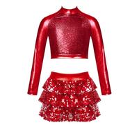 Riismen Grandes Filles Tenues De Danse Jazz Et Latin en Deux Pièces Costumes De Ballroom Modernes Unitard De Gymnastique pour Ans Rouge 15-16 Ans