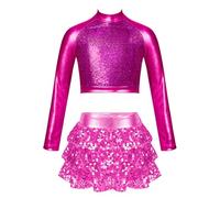 Riismen Grandes Filles Tenues De Danse Jazz Et Latin en Deux Pièces Costumes De Ballroom Modernes Unitard De Gymnastique pour Ans Rose Vif 15-16 Ans