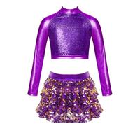 Riismen Grandes Filles Tenues De Danse Jazz Et Latin en Deux Pièces Costumes De Ballroom Modernes Unitard De Gymnastique pour Ans Violet 15-16 Ans