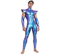 Riismen Homme Holographique Bodysuit Alien Déguisement Astronaute Costume | Combinaison Pour Performance Scène,Tenue Métallique Festival Rave,Body Brillant,Vêtement De,Soirée,Saint Valentin,Carnavals
