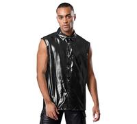 Riismen Homme Maillot De Corps Métallique Brillant Débardeur Chemise De Danse Jazz Disco Tenue Rave Soirée Clubwear Noir 3XL