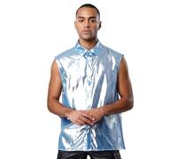 Riismen Homme Maillot De Corps Métallique Brillant Débardeur Chemise De Danse Jazz Disco Tenue Rave Soirée Clubwear Bleu XL