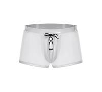 Riismen Hommes Boxer Transparent Filet Caleçon Mesh Slip avec Bandage Cuir Vernis sous-vêtements Ouvert Entrejambe String Culotte Lingerie Sexy Argent M