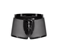 Riismen Hommes Boxer Transparent Filet Caleçon Mesh Slip avec Bandage Cuir Vernis sous-vêtements Ouvert Entrejambe String Culotte Lingerie Sexy Noir XXL