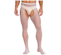 Riismen Hommes Collants Transparents Ouvert Entrejambe Résille Collant Cesse Nu Pantalons Longs Chaussettes Bas Sissy Lingerie Gogo Party Blanc Taille Unique