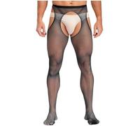 Riismen Hommes Collants Transparents Ouvert Entrejambe Résille Collant Cesse Nu Pantalons Longs Chaussettes Bas Sissy Lingerie Gogo Party Noir Taille unique