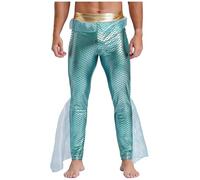 Riismen Hommes Déguisement Roi des Mers Pantalon Sirène Costume Halloween Carnaval Fête Brillants Clubwear Vert Menthe M