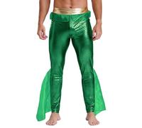 Riismen Hommes Déguisement Roi des Mers Pantalon Sirène Costume Halloween Carnaval Fête Brillants Clubwear Vert XL