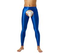 Riismen Hommes Huile Leggings Stretch Pantalon Ouvert Entrejambe Pantalon Long Sousvêtements Sousvêtements Brillants Collants Bleu XXL