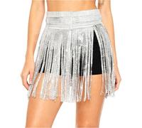 Riismen Jupe Performance Pour Danseurs Et Artistes Design En Pierre Rhinestone Scintillante Et Franges Garantissant Une Scène Captivante Blanc L
