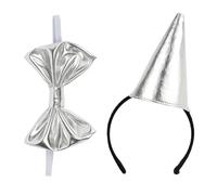 Riismen Kit De Roleplay De Tin Man Premium Chapeau Avec Apparence Métallique De Haute Qualité Et Cravate Pour Les Performances Denfants Nœud papillon et chouchou Taille unique
