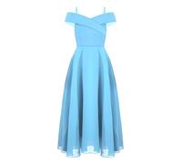 Riismen Longue Robe De Soirée Cocktail Enfant Fille Robe De Cérémonie Baptême Mariage Tenue Demoiselle d'honneur Princesse Bleu Clair 7-8 Ans
