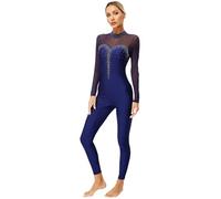 Riismen Mesdames Collant Manches Longues Collant Patchwork Combinaison Intégrale Combinaison De Danse Costume De Danse Une Pièce Survêtement Bleu marine XL