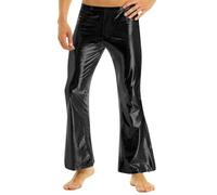 Riismen Pantalon en Cuir pour Hommes Pantalon Brillant À Pattes D Éléphant Années 70 Hippie Rétro De Danse Disco Latino Noir M