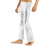Riismen Pantalon en Cuir pour Hommes Pantalon Brillant À Pattes D Éléphant Années 70 Hippie Rétro De Danse Disco Latino Argent S