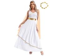 Riismen Robe De Déesse Grecque Damen Robe Longue Grecque Égyptienne Costume De Romaine Costume Reine Fête Carnaval Champagne M