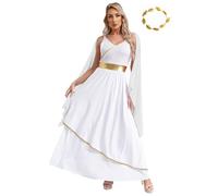 Riismen Robe De Déesse Grecque Damen Robe Longue Grecque Égyptienne Costume De Romaine Costume Reine Fête Carnaval Blanc M