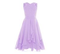 Riismen Robe De Mariée pour Enfant en Chiffon avec Fleurs sans Manches Volantée Et Brilleante pour La Fête des Mariages Lavande 15-16 Ans