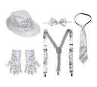 Riismen Set Cinq Chapeaux Jazz Pourvu Paillettes Pour Une Apparition En Parade Blanc Gris Taille unique