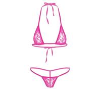 Riismen Transparent Micro Bikini Femme Dentelle Bikini Strings Tanga Mini Triangle Soutiengorge Top BH Maillot De Bain Extrême Mode Plage Rose Taille Unique