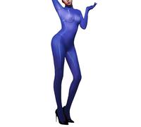 Riismen Women Transparent Bodystocking Manches Longues Combinaison Intégrale Ensemble Corps Entier Mesh Body Eng Bodysuit Sexy Catsuit Sous-vêtements Bleu Taille unique