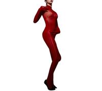 Riismen Women Transparent Bodystocking Manches Longues Combinaison Intégrale Ensemble Corps Entier Mesh Body Eng Bodysuit Sexy Catsuit Sous-vêtements Rouge Taille unique