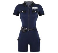 Riismen Women Women Costume De Policier Halloween Uniforme De Policier Carnaval Déguisement Costumes Fête Tenues Flic Soirée À Thème Combinaison Bleu marine XXL