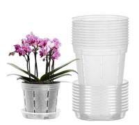 Riisoyu 10 Pièces Pots à Orchidées Transparents, Pots de Fleurs Respirants avec Trous de Drainage et Soucoupes Interieur Pot de Pépinière Épaissie Pot Plante Plastique pour Bureau Balcon Horticulture