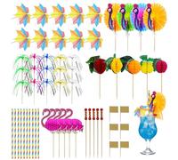 Riisoyu 150 Pièces décorations de cocktail, Étiquette de Fruits, Papier Cocktail Parapluies, Paille Cocktail Feux d'artifice Etincelants Agitateurs à Cocktail de Flamingo pour Boissons, Mariage Fête