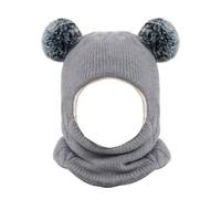 Riisoyu 2 en 1 Bonnet Bebe Fille Garcon Cagoule, Bébé Mignon Cagoule en Peluche Echarpe Enfants Bonnet Echarpe Set en Tricot Cagoule Tricoté Enfant Double Pompon Cagoule Balaclava pour 2-5 Ans
