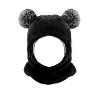 Riisoyu 2 en 1 Bonnet Bebe Fille Garcon Cagoule, Bébé Mignon Cagoule en Peluche Echarpe Enfants Bonnet Echarpe Set en Tricot Cagoule Tricoté Enfant Double Pompon Cagoule Balaclava pour 2-5 Ans, Noir