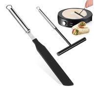 Riisoyu 2 Pièces Râteau à Crêpes, Spatule Crepe et Répartiteur Forme de T Etaleur Set Ensemble de Spatule et D'épandeur de Crêpe en Acier Inoxydable pour Pancakes Jambon Palates