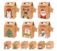 Riisoyu 24Pcs Pochette Cadeau Noel, 6 Styles Sac Cadeau Noel Kraft Sachet avec Poignée Cordon en Chanvre et étiquette Volante pour Noël Bonbons Biscuits Pains Christmas Fournitures de Fête Emballage