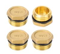 Riisoyu 4 Pièces Bouchon en Laiton 1/2", Fileté Laiton Mâle Bouchon Raccords en laiton Avec Anneau en Caoutchouc d'étanchéité à Filetage Extérieur pour Tuyau Connexion Salle de Bain