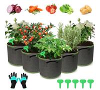 Riisoyu 5 Pièces Sac de Plantation, Sacs de Culture en Tissu Non tissé avec 5 étiquettes de Plantes 1 Paire de Gants Sacs à Plantes Sacs de Plantation de Pommes de Terre pour Légumes Fleurs