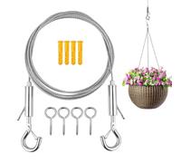 Riisoyu 5m Corde en Acier Inoxydable à Suspendre Kit, Câble en Acier Inoxydable avec Ancrage Mural et Œillets à Vis Câble Métallique Suspendu pour Plante Grimpante Suspension Lumineuse Corde à Linge