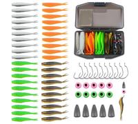 Riisoyu 66 Pieces leurres de pêche en Caoutchouc, Leurres Pêche avec Boîte Leurres de PêChe Souples en Plastique Peche carnassiers RéUtilisable avec 5 Tete pour Truite, brochet, Perche, Sandre