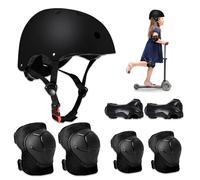 Riisoyu 7 Pcs Sets de Protection Rollers, Equipement de Protection Enfant Ensemble Genouillères Coudières protège-Poignets avec Casque Vélo Enfant Réglable pour Skateboard Cyclisme, Noir