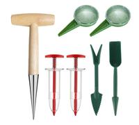 Riisoyu 7 Pièces Plantoirs à Bulbes avec Pointe, Plantoir à Main Acier Inoxydable avec Manche en Bois Légère Planteur Distributeur de Graines Semoir à Graines de Jardin Manuel pour Potager ou Ferme