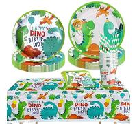 Riisoyu Anniversaire Vaisselle Ensemble, 61 Pièces Dinosaure Assiette Dinosaure Anniversaire Décoration de fête Dino Vaisselle de Fête pour Fournitures de fête d'anniversaire Enfant Baby Shower
