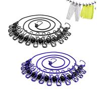Riisoyu Corde à Linge Portable, 2 Pièces Corde à Linge élastique avec 12 Clips et Boucles de Positionnement Étendoir à Linge extérieure de Camping Ajustable Rétractable pour Voyage Vacances extérieur