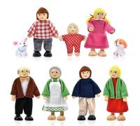 Riisoyu Famille de Poupée en Bois, 9 Mini Articulées Marionnettes Personnage Maison de Poupee Dolls de Jeu de Simulation Familiale Meubles Miniatures Cadeau De Jouets pour Enfants