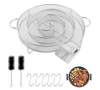 Riisoyu Générateur de Fumée Froide Rond en Acier Inoxydable - Fumoir avec Brosse et 4 Crochets Réutilisables pour Viande et Barbecue, 20.5x19x5cm